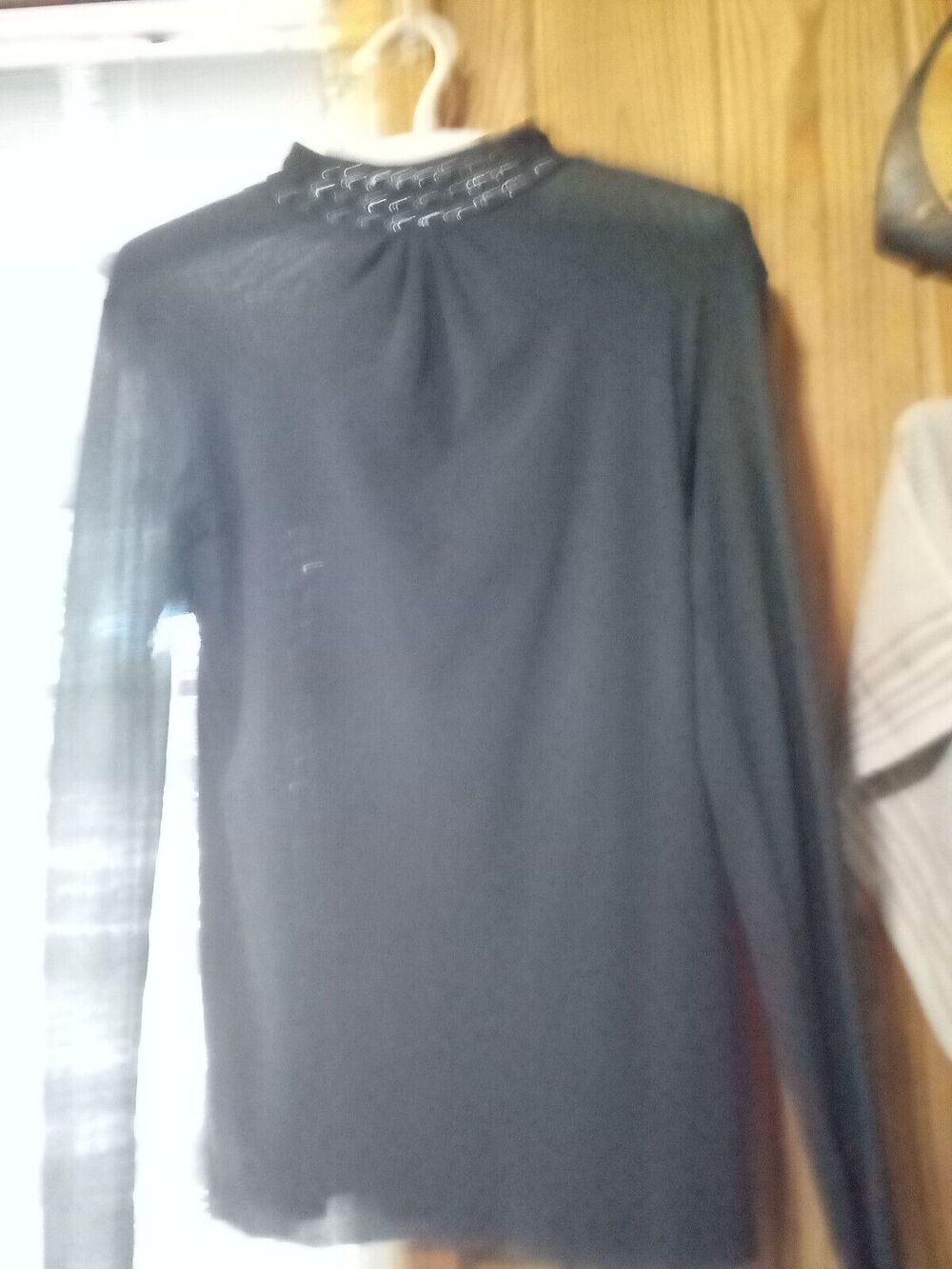 D. Exterior Women's Black Nylon Blend Mock Neck Long Sleeve Sheer L Top